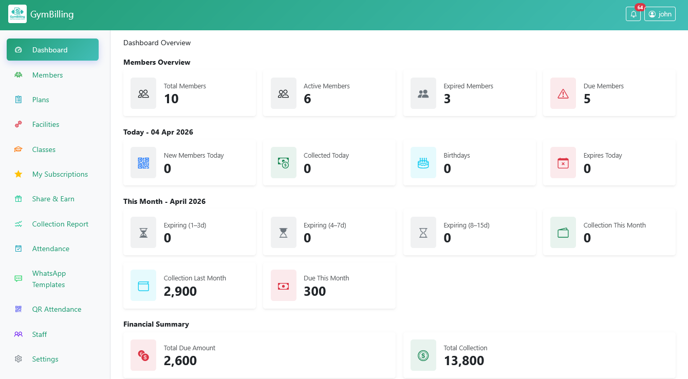 All-in-One Gym Management Dashboard